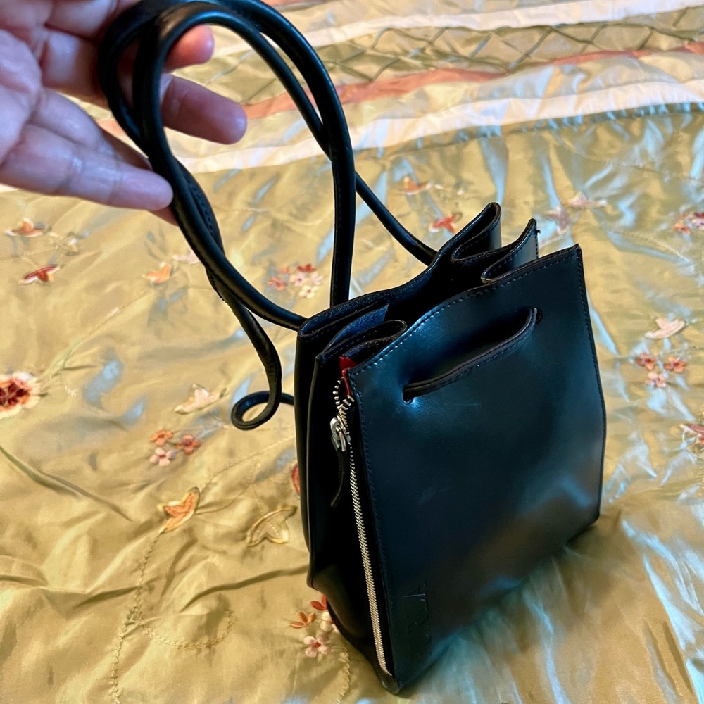 Furla backpack bag, 10”x7”x2.5”, black/red with side zipper. Pre-owned - Picture 1 of 7